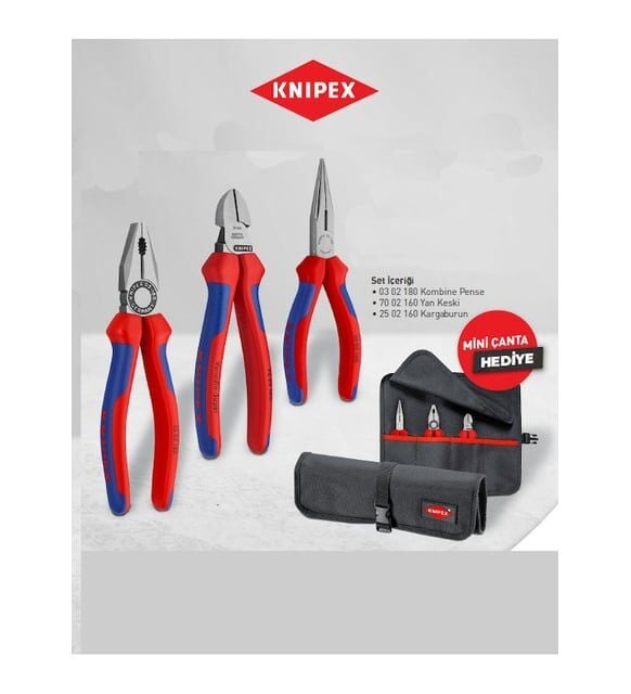 KNIPEX 00 19 56 SET ( PENSE, KARGABURUN,YAN KESKİ, FORT PENSE )