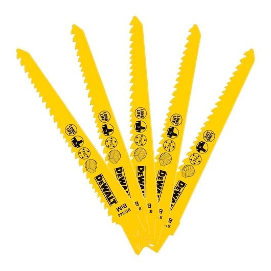 DEWALT DT2344 152mm 3.6-5.1mm DİŞ 5'Lİ AHŞAP VE PLASTİKTE KAVİSLİ VE HIZLI KESİM TİLKİ KUYRUĞU TESTERE