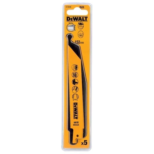 DEWALT DT2346 152mm 1.4mm DİŞ 3mm KESİM 5'Lİ Bİ-METAL METAL KESİM TİLKİ KUYRUĞU TESTERE