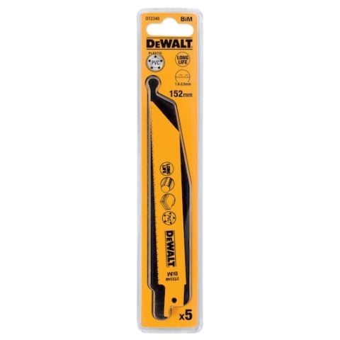 DEWALT DT2348 152mm 1.8-2.5mm DİŞ 3-8mm KESİM 5'Lİ Bİ-METAL SERT PLASTİK, SANDVİÇ KESİM TİLKİ KUYRUĞU TESTERE