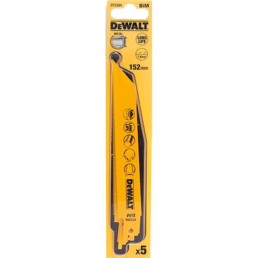 DEWALT DT2384 152mm 1.4mm DİŞ 3mm KESİM 5'Lİ Bİ-METAL METAL KESİM TİLKİ KUYRUĞU TESTERE