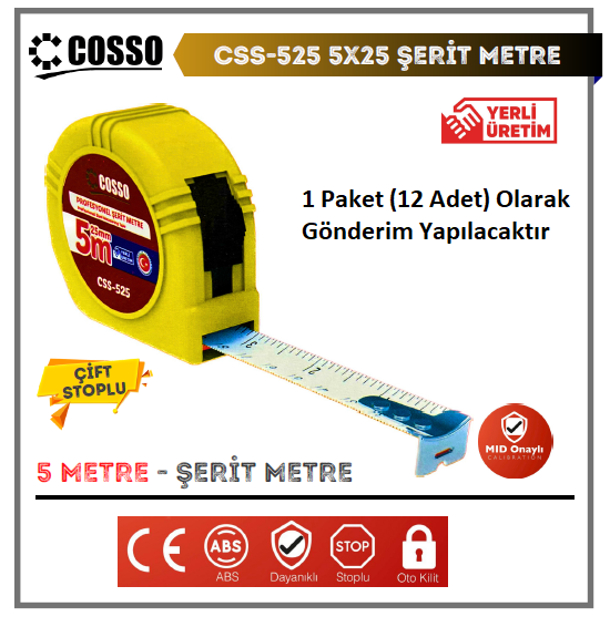 Cosso 5X25 Şerit Metre 1 PAKET (12 ADET)