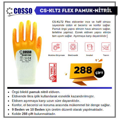 Cosso Cs-Klt2 Flex Pamuk Nitril No:10 1 Koli (288 Çift)