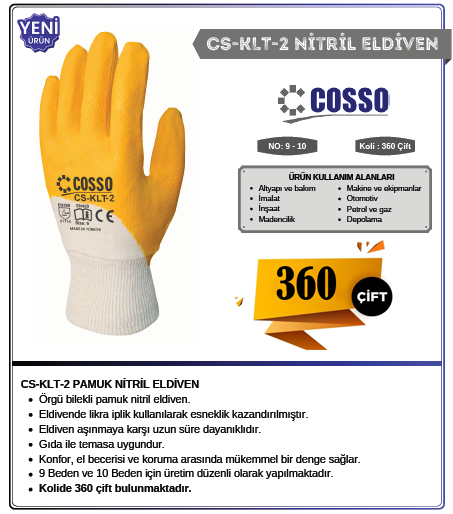 Cosso Cs-Klt-2 No:9 İş Eldiveni Nk/350 1 Koli (360 Çift)
