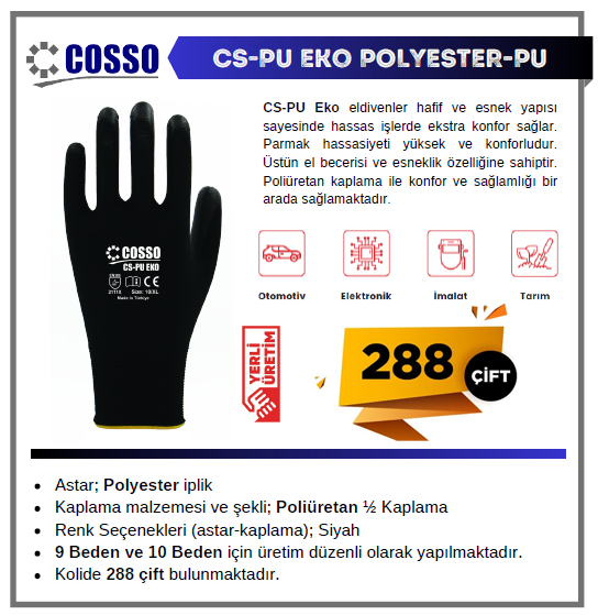 Cosso Cs-Pu Eko Siyah  Polyester No:10 1 Koli (288 Çift)