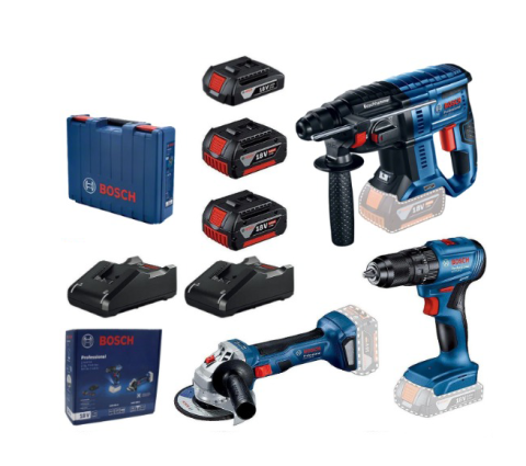 Bosch GBH 180-LI + GWS 180-LI + GSB 185-LI + 2x 4.0 Ah + 1x 2.0 Ah Akülü Set