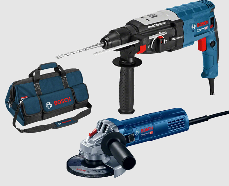 Bosch GBH 2-28 880 W Pnömatik Kırıcı-Delici + GWS 9-115 900 W Avuç Taşlama Makinesi + Hediye Professional Alet Çantası