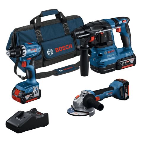 BOSCH GSR 18V-45+GWS 18V-8+GBH 18V-22+3x GBA 18V4.0Ah 0615A5007L